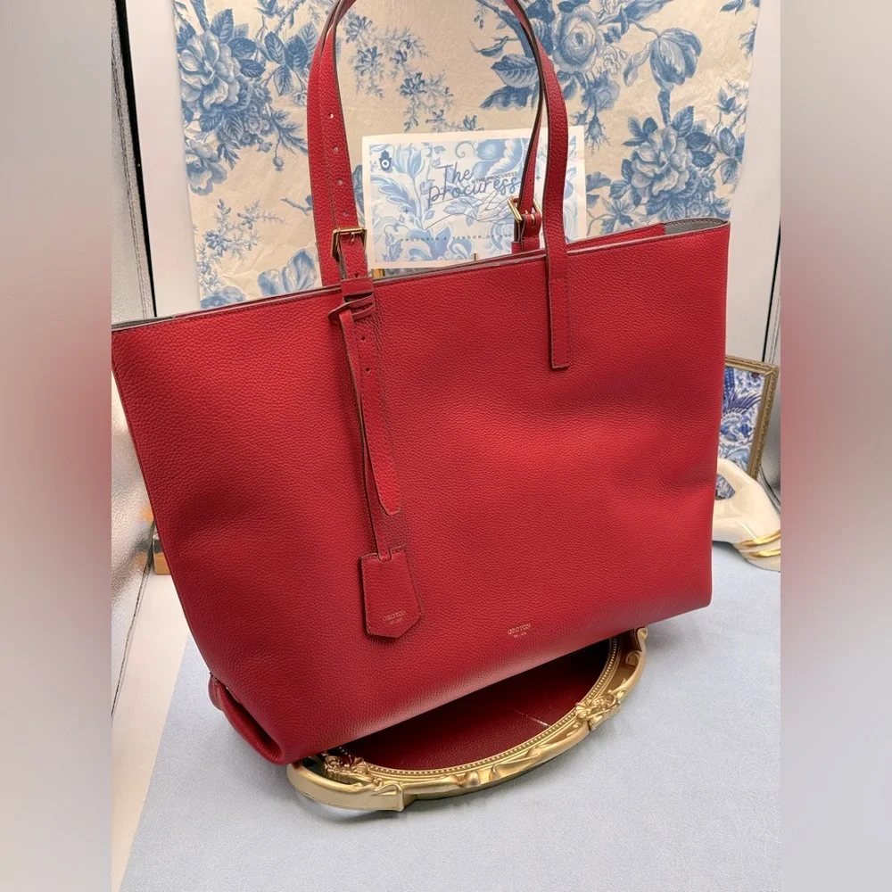 🆕 OROTON 🧿 NWOT Margot Medium Zip Tote Bag, Red Leather